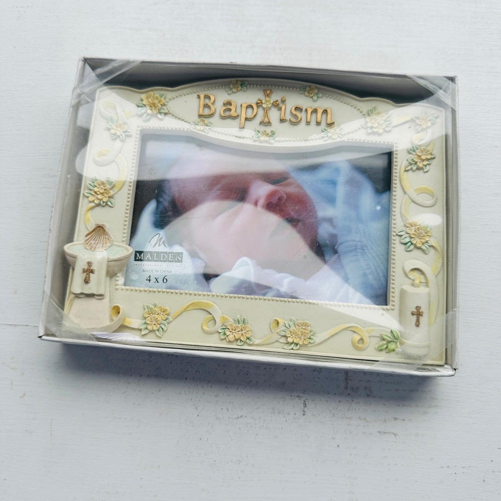 Malden Baptism Photo Frame 4x6 Cream Floral Religious Keepsake 6856-46